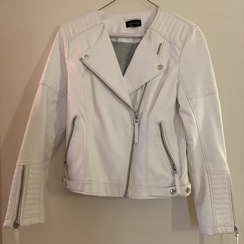 Topshop white leather jacket